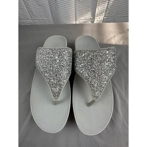 FitFlop Lulu Glitter Toe Post Sandals Silver Womens US 10 EU 42 Microwobbleboard